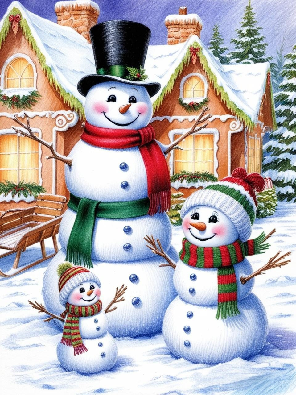 Paint by Number Jolly Snowman Family