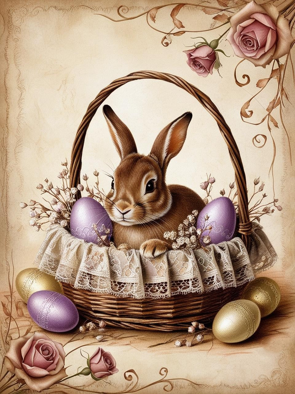Paint by Number Heirloom Bunny with Easter Basket