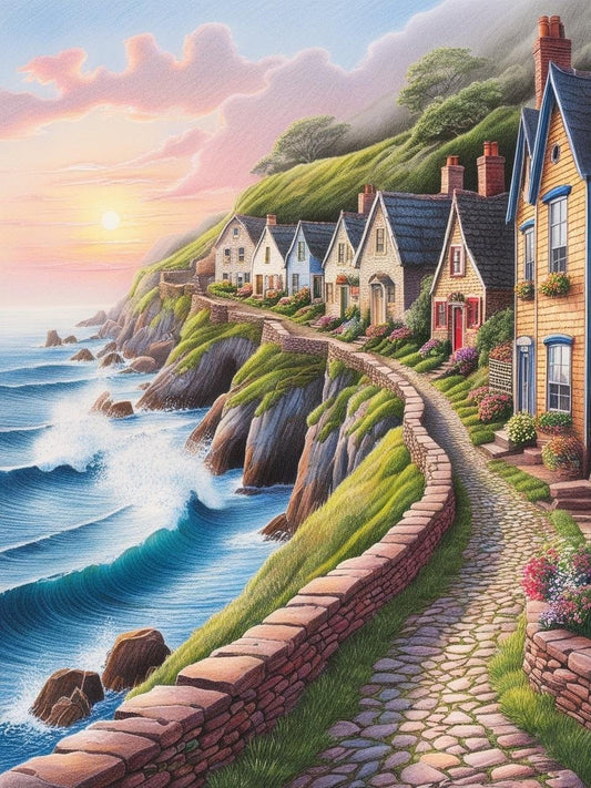 Paint by Number Seaside Village Scene