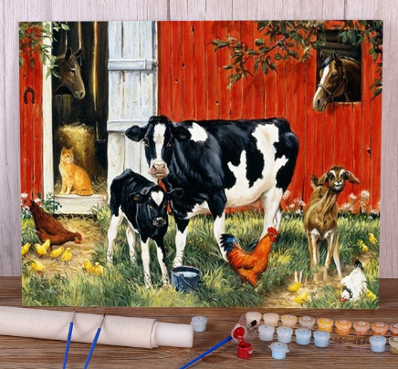 Paint By Number Farm Cow and Baby Cow