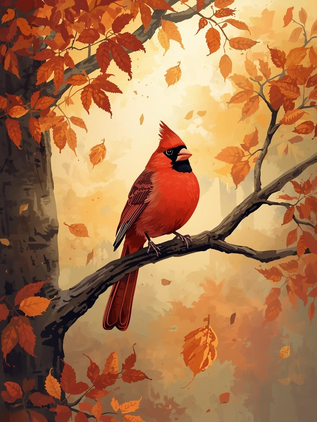 Paint by Number Red Cardinal on Autumn Branch – Warm Fall Wildlife Paint by Number Kit for Adults