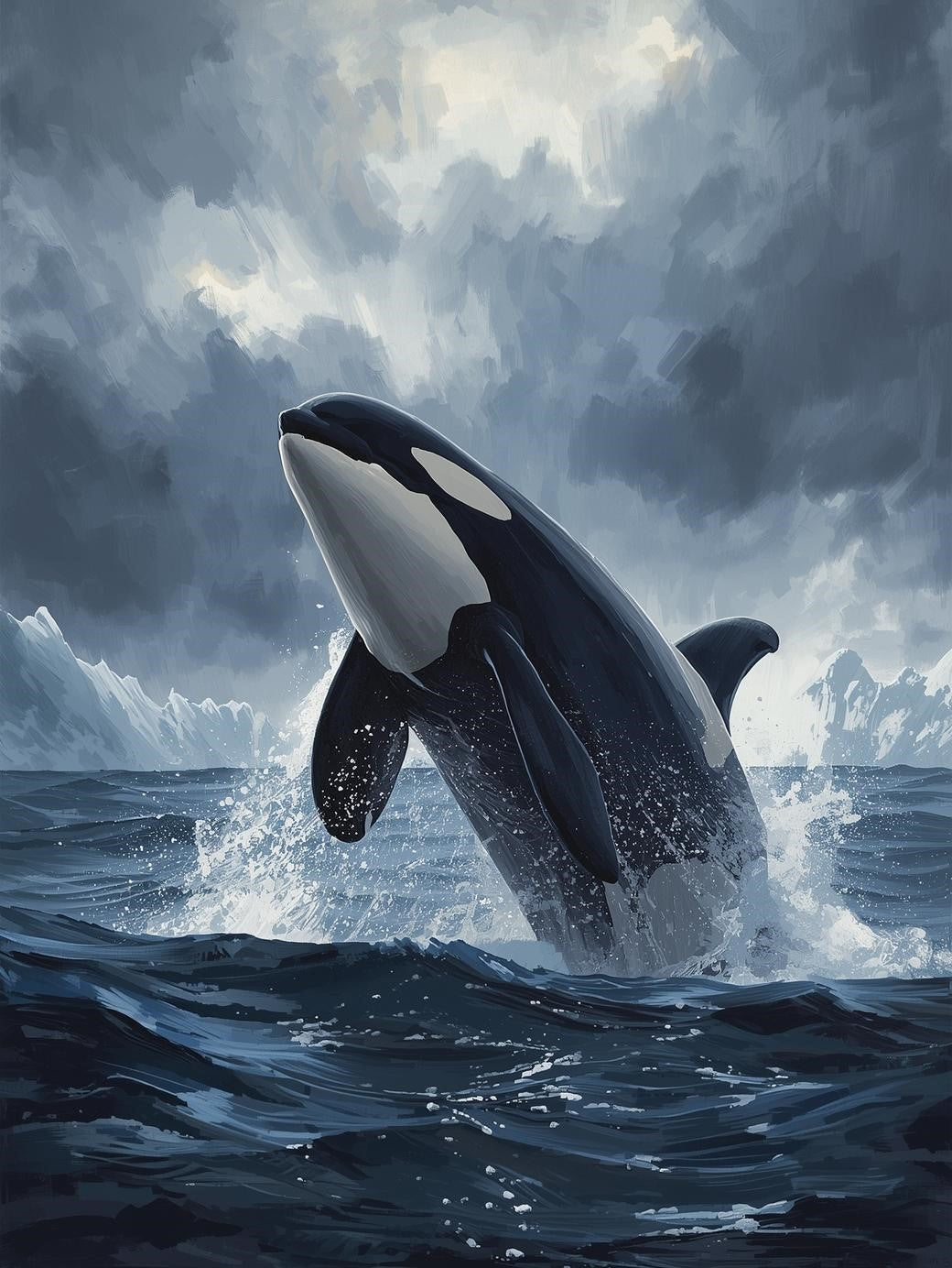 Paint by Number Orca Whale Breaching Through Arctic Waves - Acrylic Paint by Number Kit