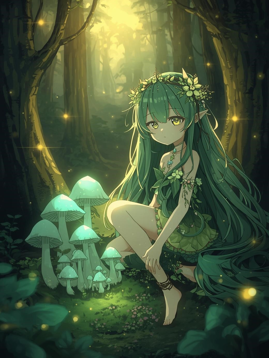 Paint by Number Forest Fairy and Glowing Mushrooms - Fantasy Anime Paint by Number Kit for Adults