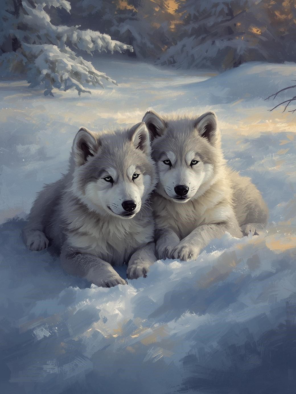 Paint by Number Arctic Wolf Cubs Resting in Winter Snow - Paint by Number Kit for Adult