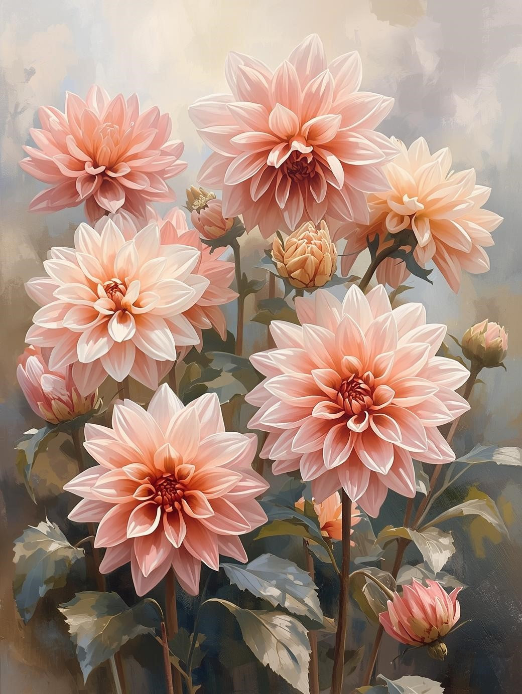 Paint by Number Blush Dahlia Garden – DIY Floral Paint Kit