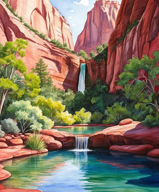 Paint by Number Zion National Park (Utah) Zion’s Cascading Waterfall
