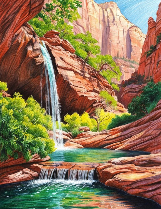 Paint by Number Zion National Park (Utah) Zion’s Majestic Waterfalls and Pools