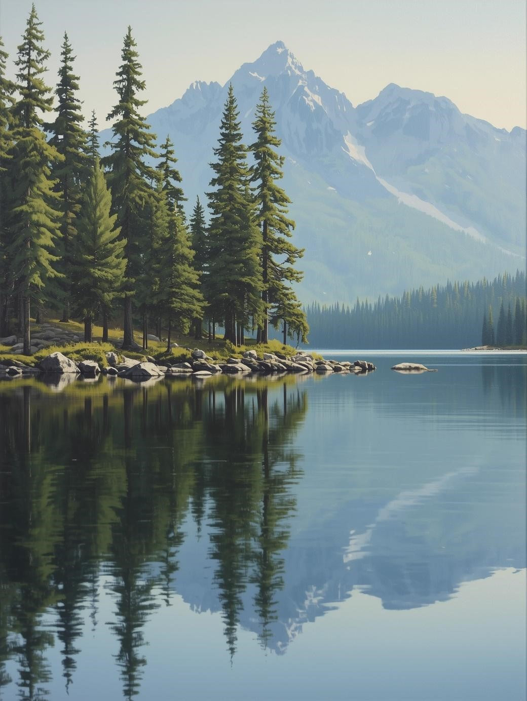 Paint by Number Serene Pine Lake Reflection - DIY Canvas Paint Kit