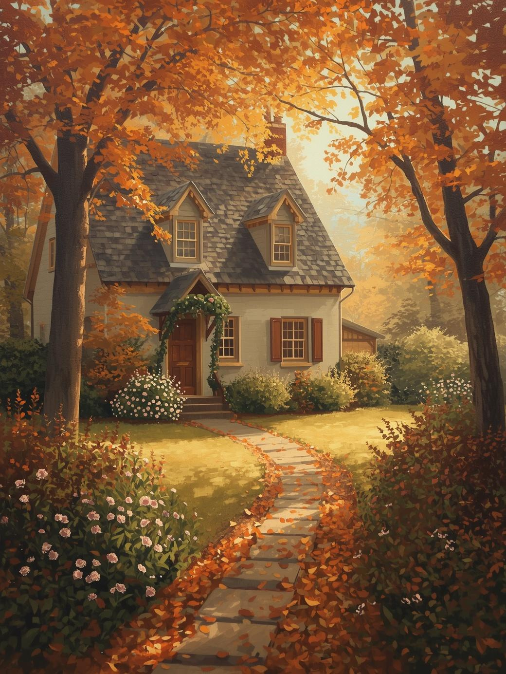 Paint by Number Charming Fall Cottage Garden Path – Paint by Number Kit