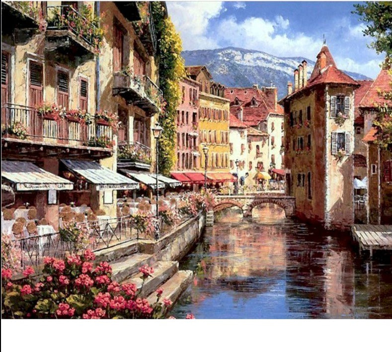 Venice Canal DIY Oil Acrylic Painting Kit Paint By Numbers with Frame 40 x  50cm