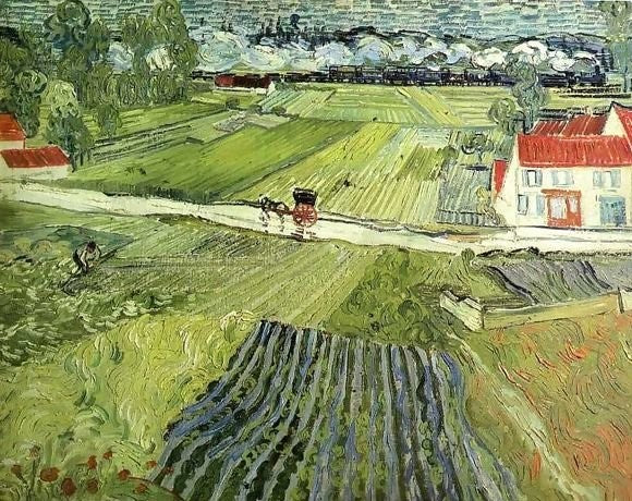 Landscape With Carriage And Train In The Background By Vincent Van Gogh Paint by Number