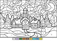 Free Color By Number Snow Village