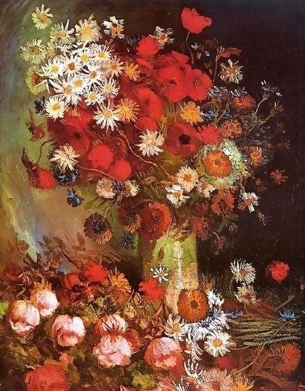 Vase With Poppies, Cornflowers, Peonies And Chrysanthemums By Vincent Van Gogh