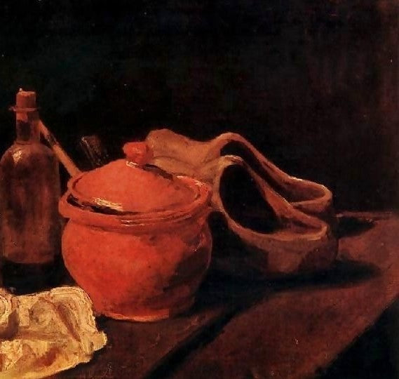 With Earthenware, Bottle And Clogs By Vincent Van Gogh
