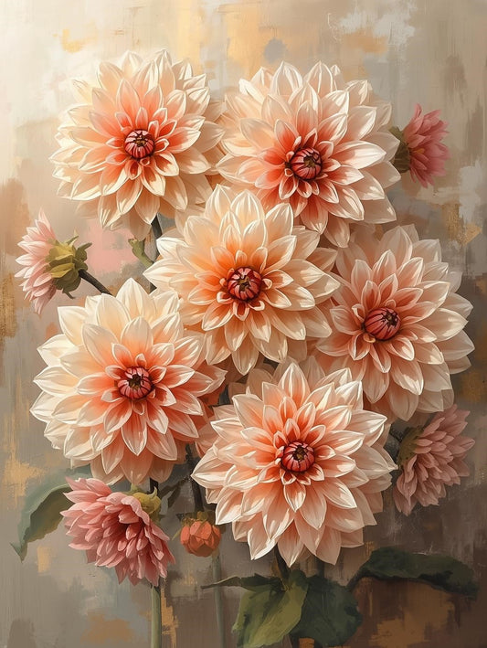 Paint by Number Peach Dahlia Bloom Cluster – Paint by Number for Adults