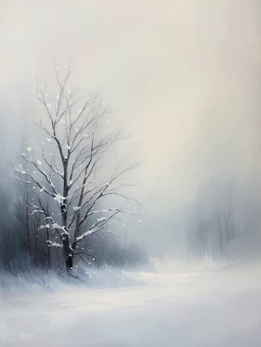 Paint by Number Quiet Snowfall on a Lone Winter Tree - DIY Paint by Number Kit for Adults