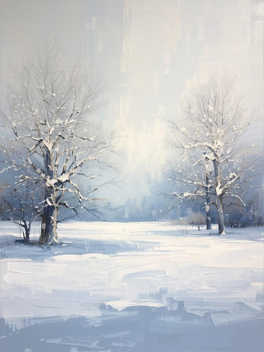 Paint by Number Frosted Bare Trees in Snowy Field - Paint by Number Kit for Adults