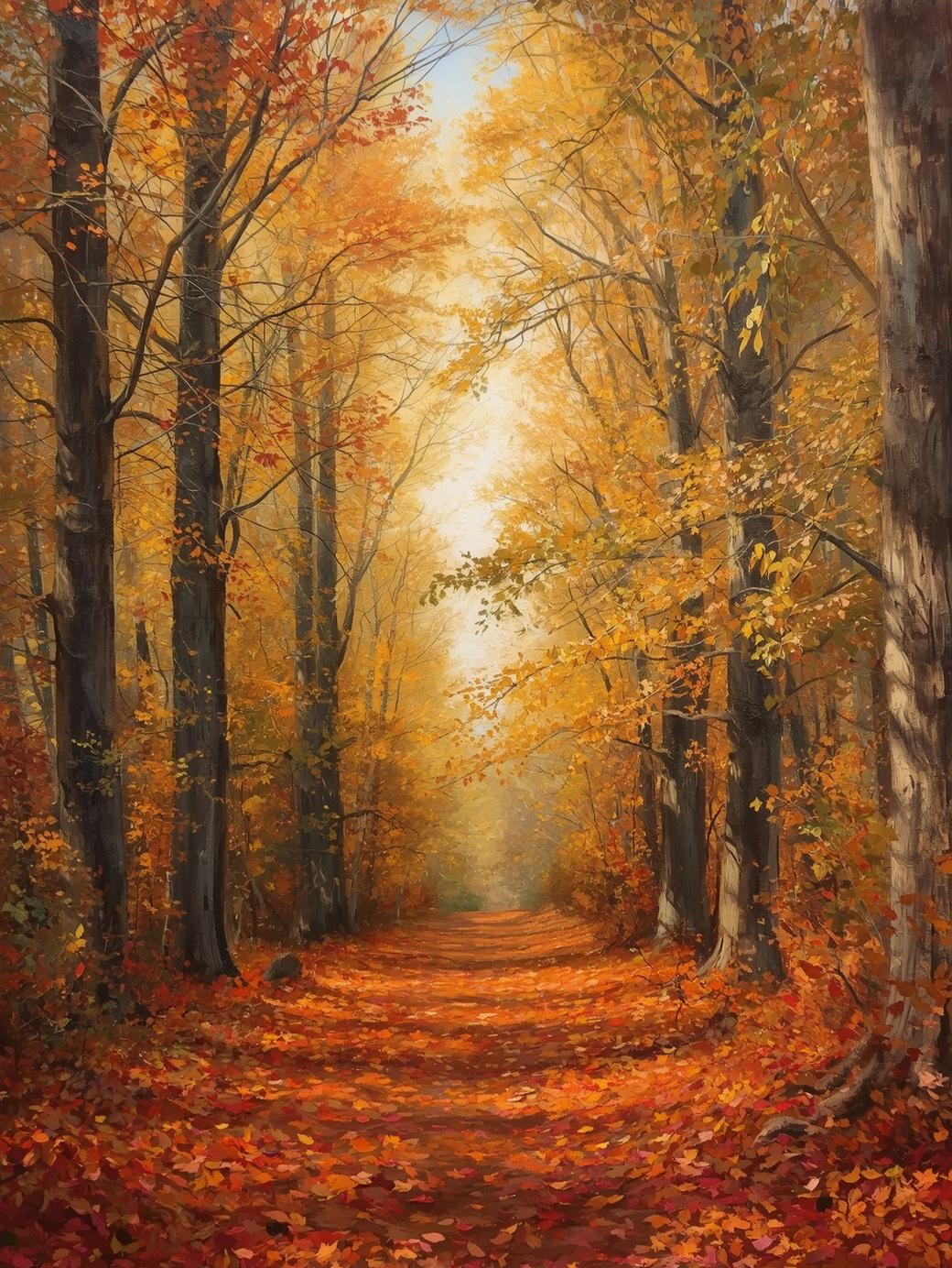 Paint by Number Golden Autumn Path – Warm Fall Forest Canvas Art Kit