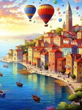 Paint by Number Seaside Soaring  Hot Air Balloon