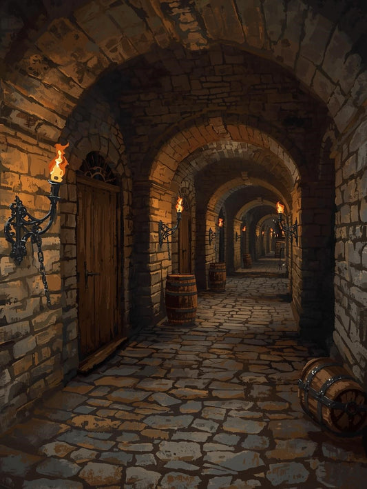 Paint by Number Torchlit Medieval Castle Corridor – DIY Painting Kit