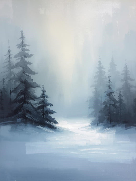 Paint by Number Foggy Snow Covered Pine Forest - DIY Paint by Number Kit for Adults