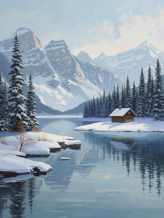 Paint by Number Winter Mountain Lake with Cabin - DIY Paint by Number Canvas Kit for Adults