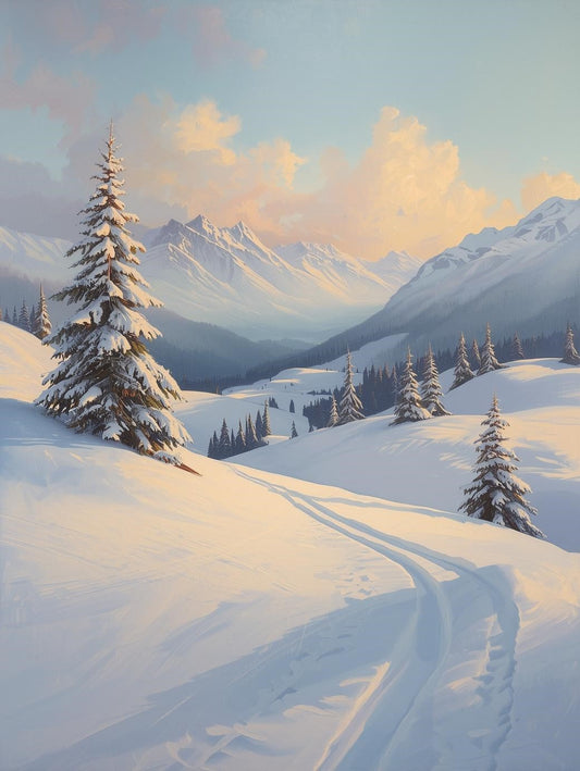 Paint by Number Snowy Mountain Valley at Sunrise - DIY Paint by Number Kit for Adults
