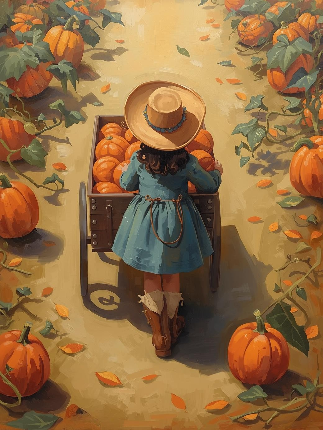 Paint by Number Little Cowgirl Pumpkin Wagon Journey – Warm DIY Paint by Number Kit