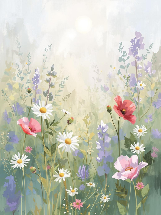 Paint by Number Wildflower Meadow – Serene DIY Canvas Kit for Adults, Colorful Country Garden Painting