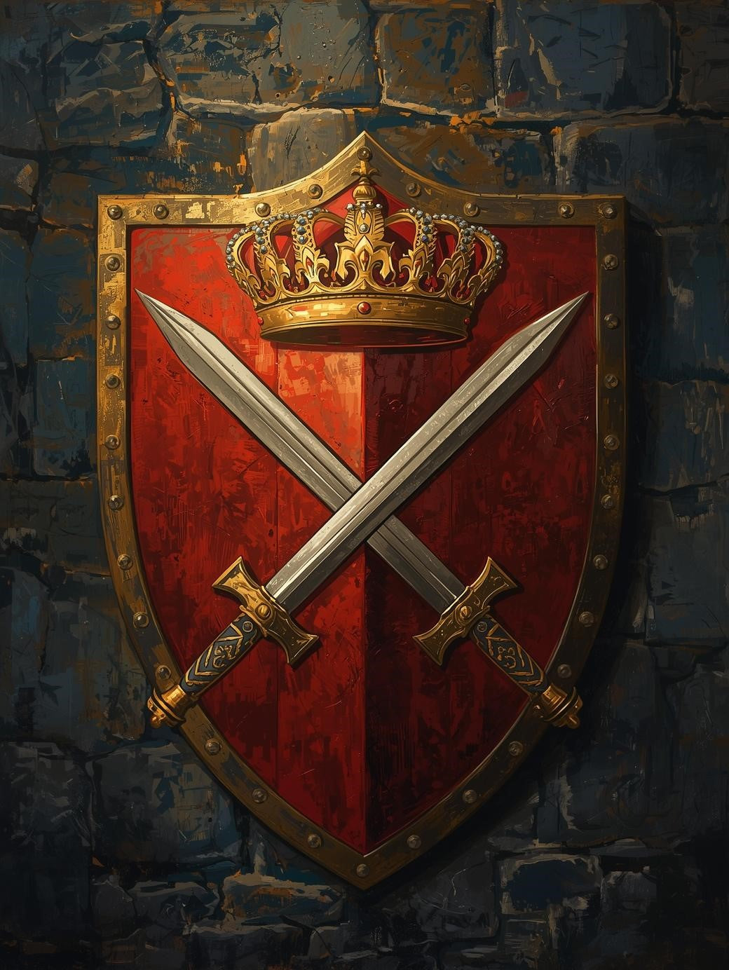 Paint by Number Crown and Crossed Swords Shield Crest – DIY Painting Kit