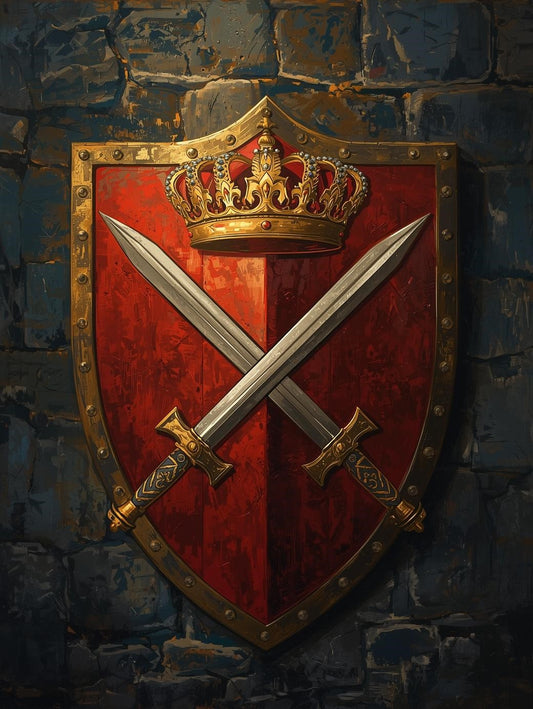 Paint by Number Crown and Crossed Swords Shield Crest – DIY Painting Kit