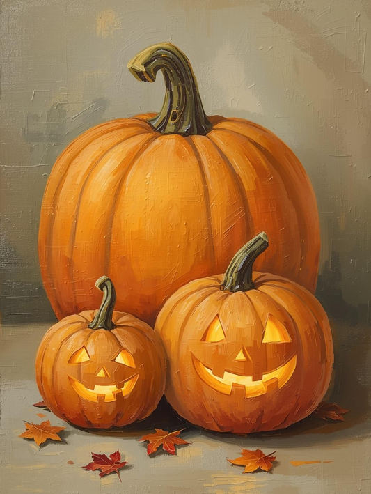 Paint by Number Sweet Jack O’ Lantern Family Scene – Warm DIY Paint by Number Kit