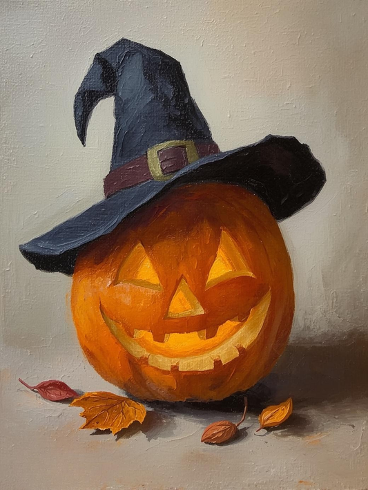 Paint by Number Adorable Baby Witch Hat Pumpkin – Cozy Fall Paint by Number Kit for Adults