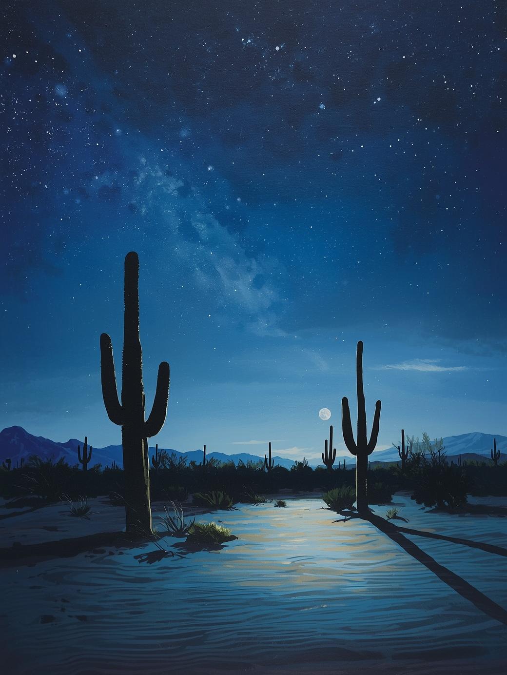 Paint by Number Desert Night Sky with Cactus Silhouettes – DIY Paint by Number Kit for Adults