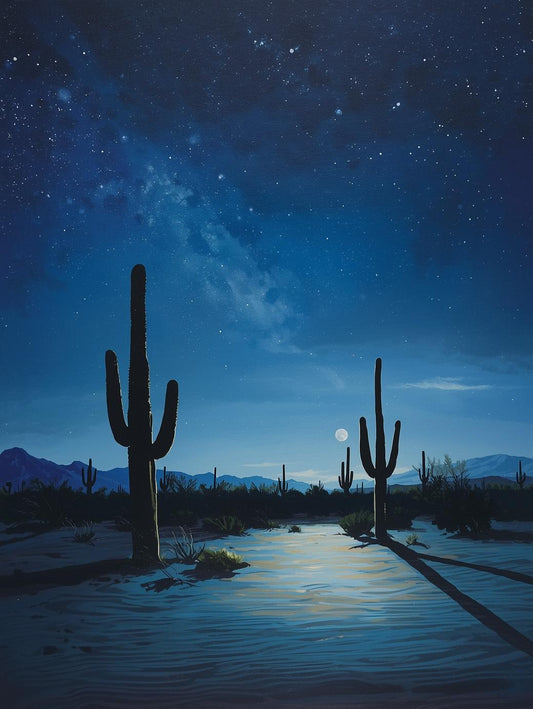 Paint by Number Desert Night Sky with Cactus Silhouettes – DIY Paint by Number Kit for Adults