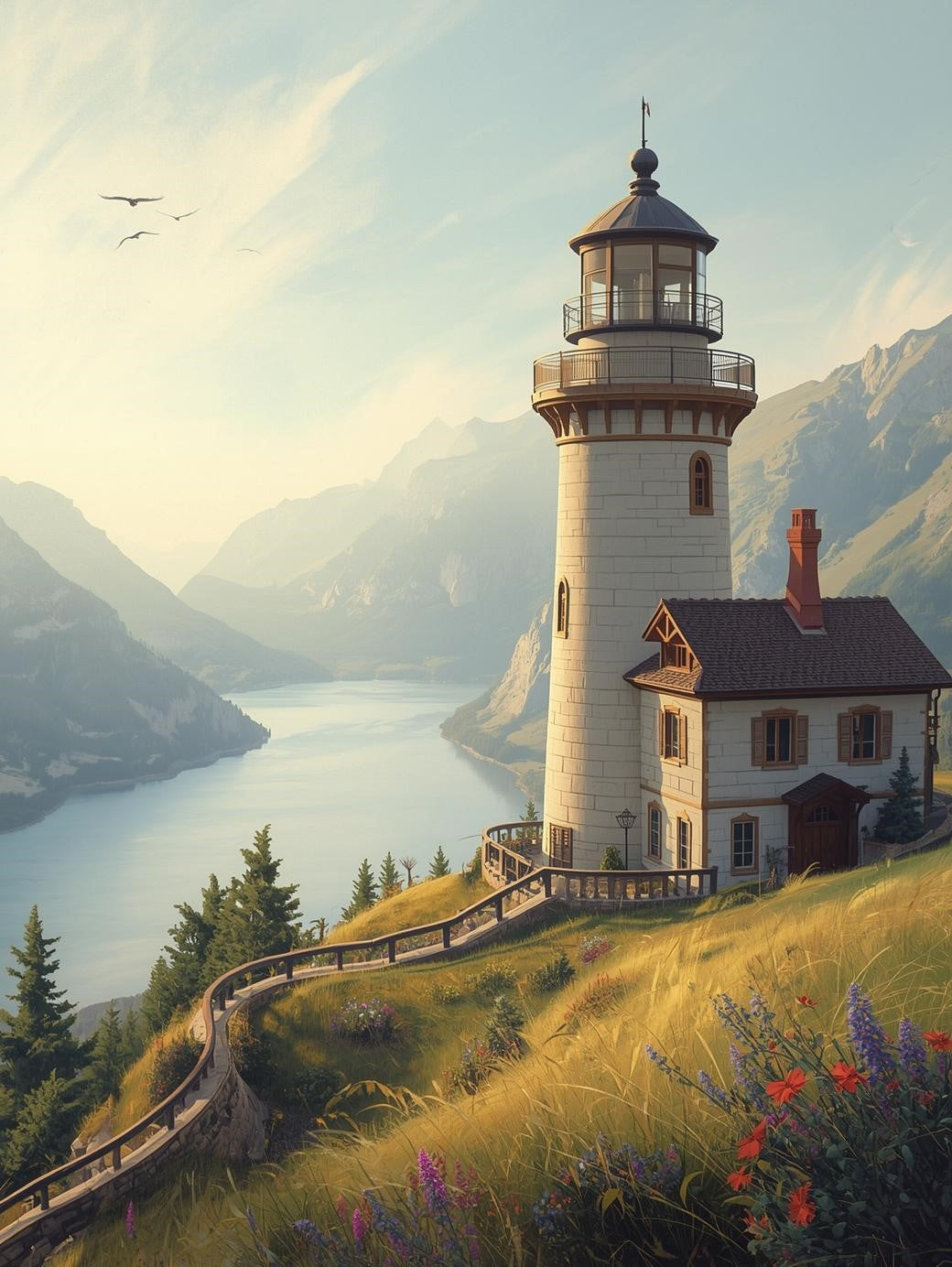 Paint by Number Mountain Lake Lighthouse with Scenic Valley View – DIY Paint by Number Kit for Adults