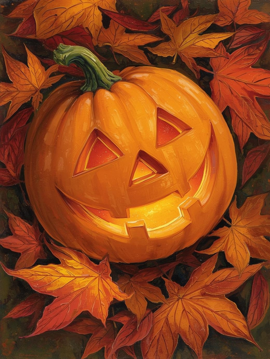 Paint by Number Baby Jack O’ Lantern in Autumn Leaves – Cozy Paint by Number Kit for Adults