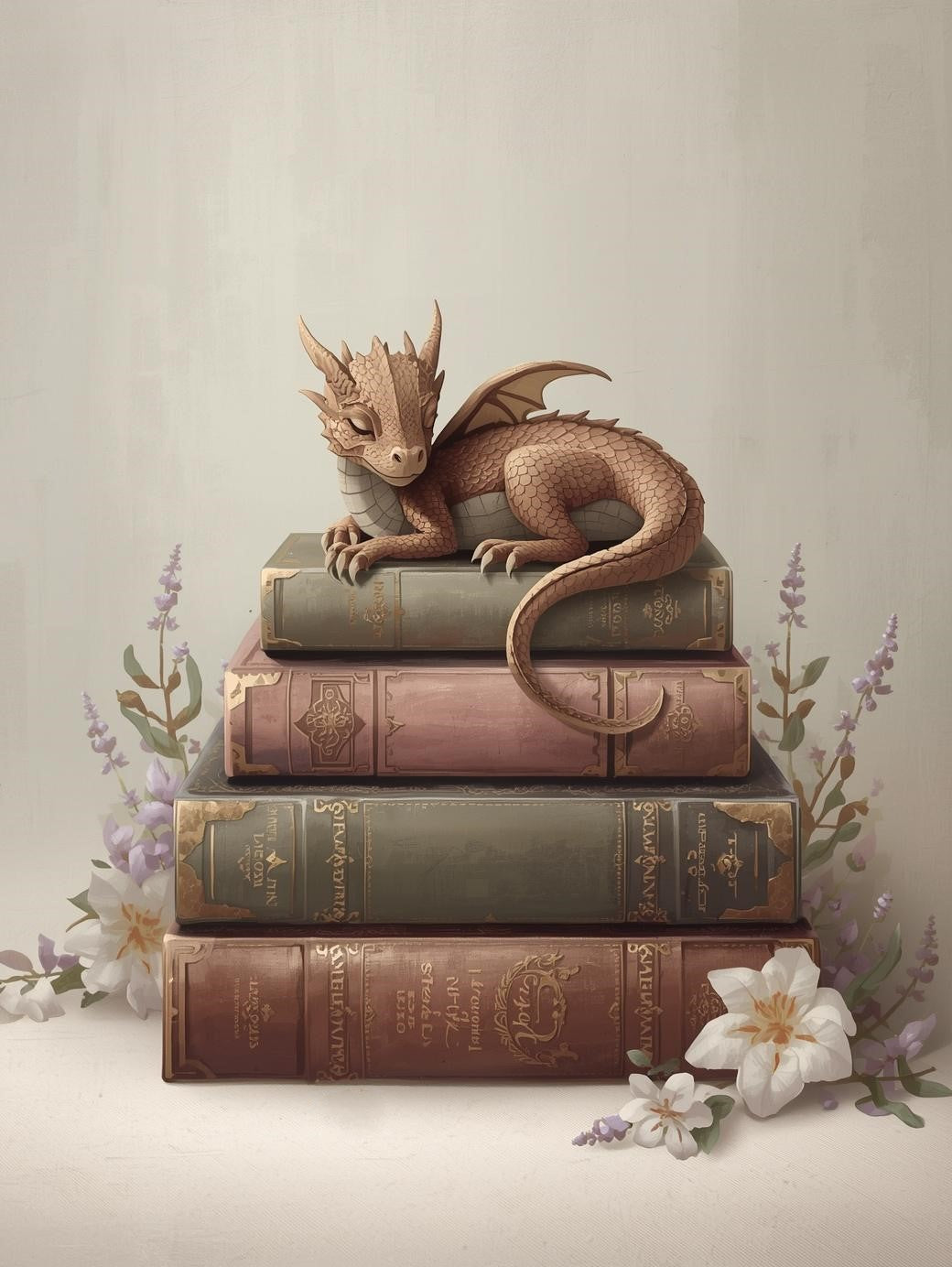 Paint by Number Baby Dragon on Vintage Books – Paint by Number Kit for Adults