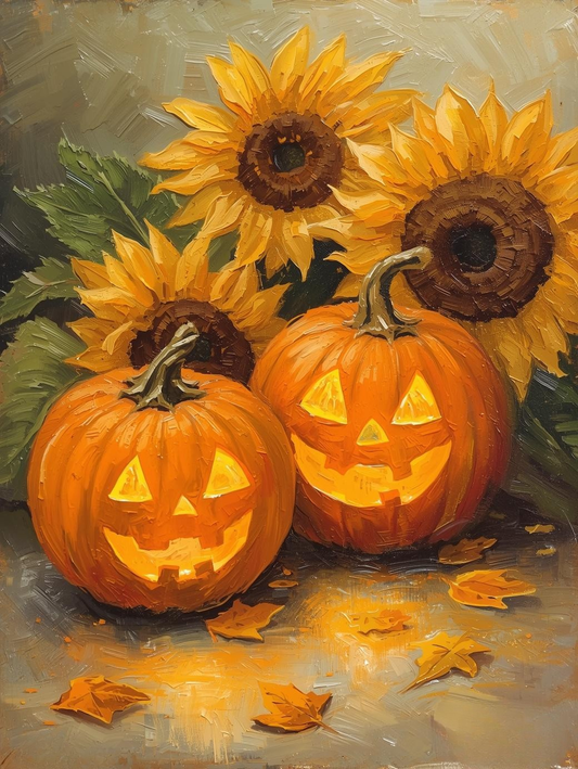 Paint by Number Golden Baby Pumpkins with Sunflowers – Cozy DIY Paint by Number Kit