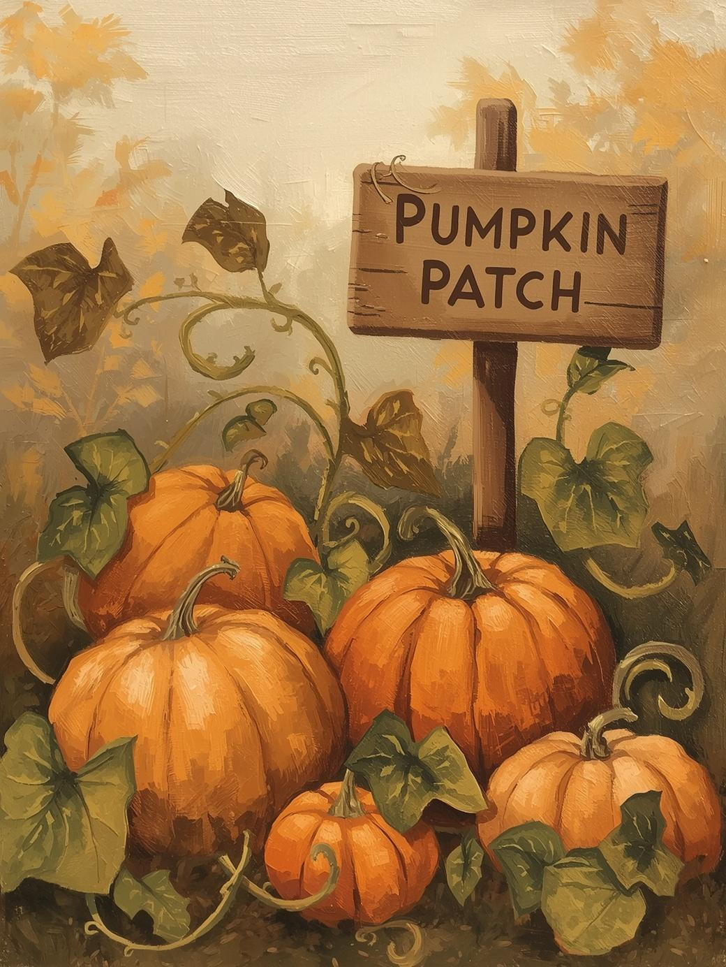 Paint by Number Cozy Pumpkin Patch Scene – Beginner Canvas Paint by Number Kit