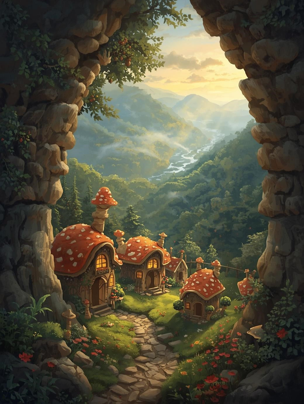 Paint by Number Hidden Mushroom Valley – Paint by Number Kit for Adults
