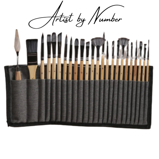 24 Piece Premium Artist Paint Brush Set with Roll up Pouch