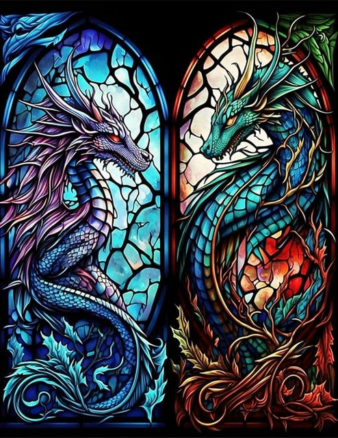 Paint by Number Stained Glass Dragon