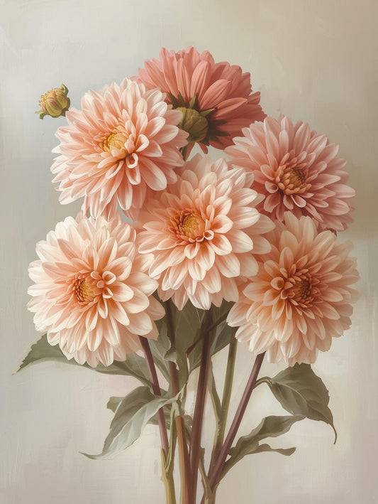 Paint by Number Soft Peach Dahlia Arrangement – DIY Paint by Number Kit