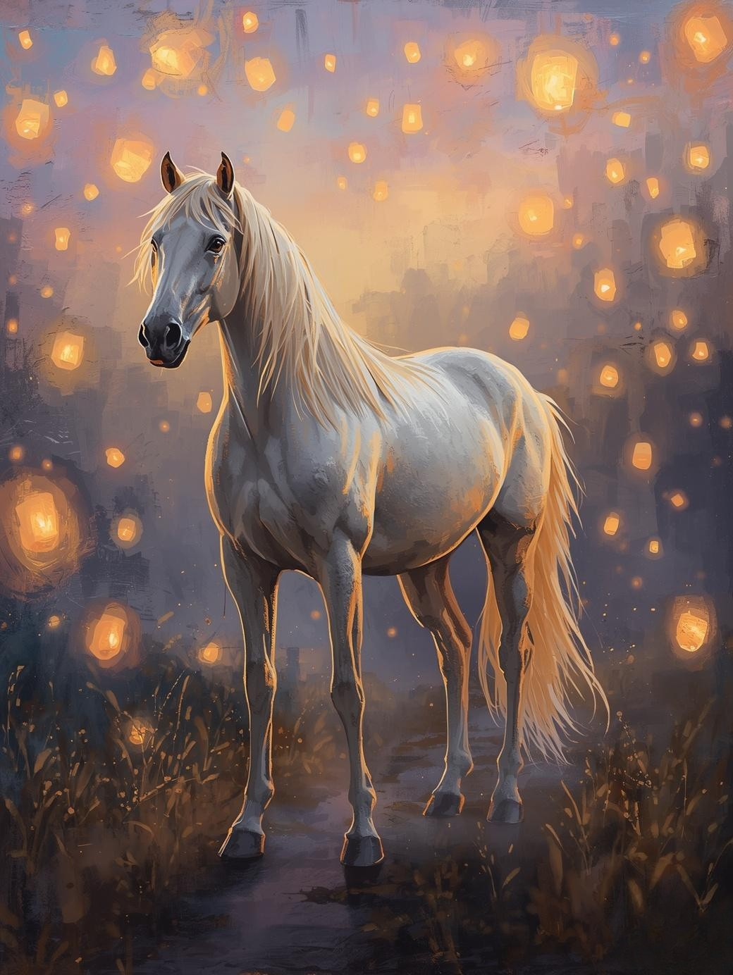 Paint By Number White Stallion in Golden Light Field – Cozy Paint by Number Kit for Adults