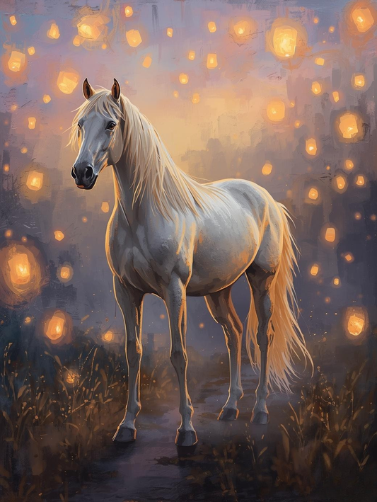 Paint By Number White Stallion in Golden Light Field – Cozy Paint by Number Kit for Adults