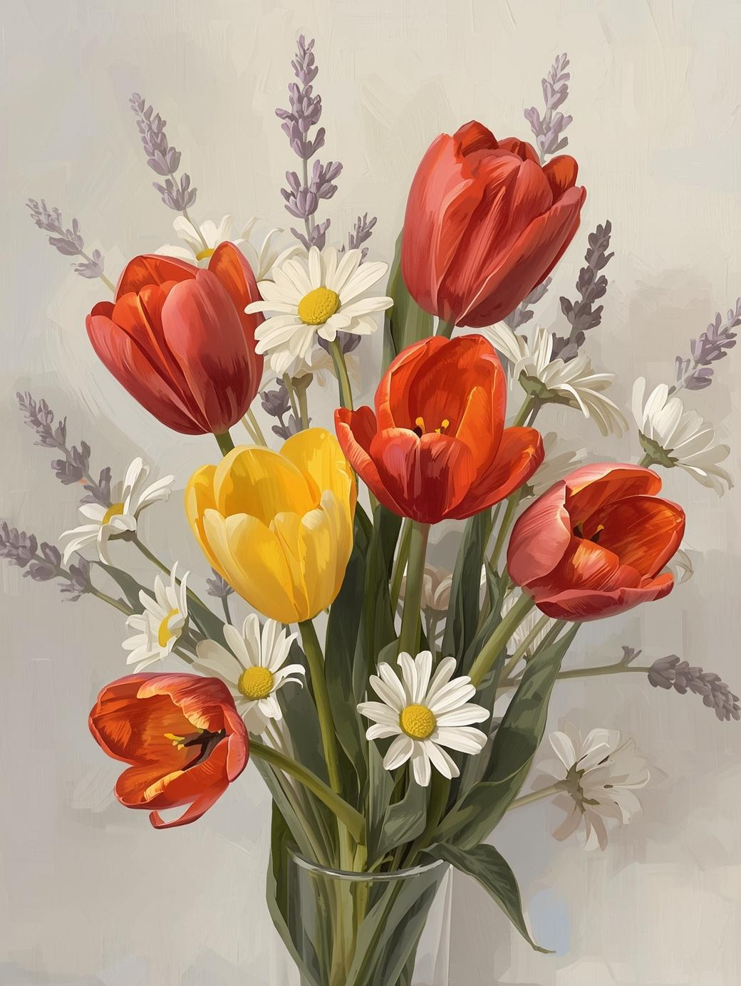 Paint by Number Romantic Tulip Bouquet – Soft Floral Canvas DIY Kit for Adults, Charming Spring Garden Art