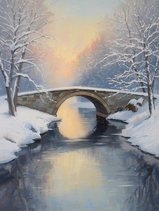 Paint by Number Winter Stone Bridge Over Frozen River - DIY Paint by Number Kit for Adults