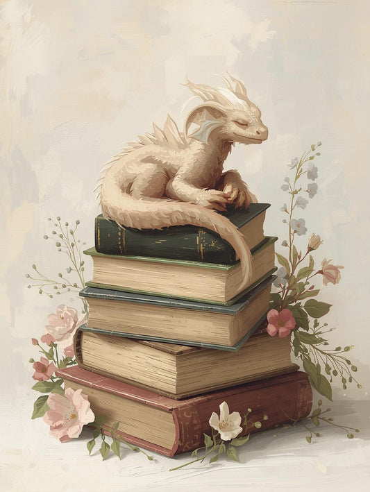 Paint by Number White Dragon on Book Stack – Paint by Numbers Kit for Adults