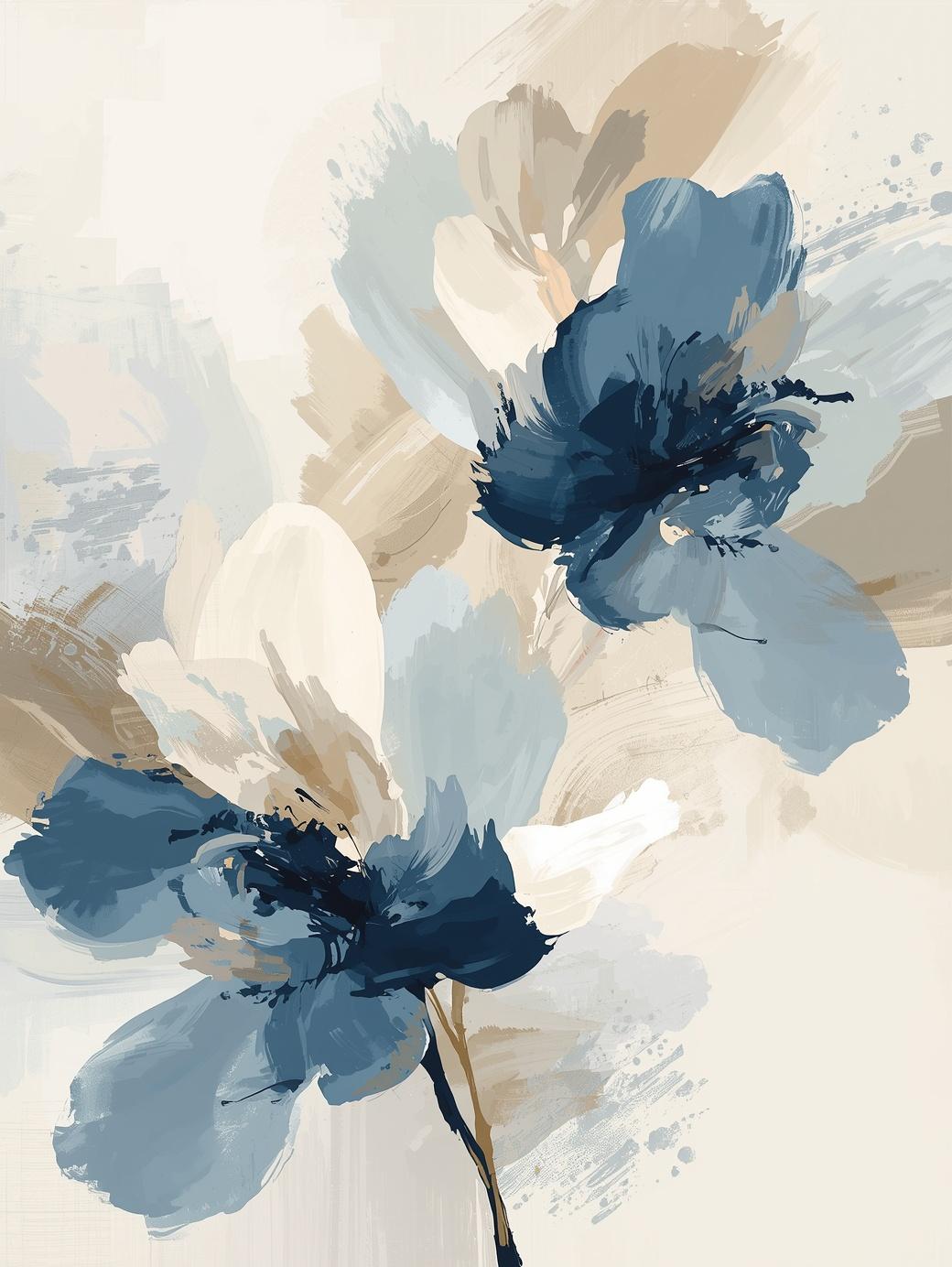 Paint by Number Blue Petal Harmony – Abstract Floral Art for Adults